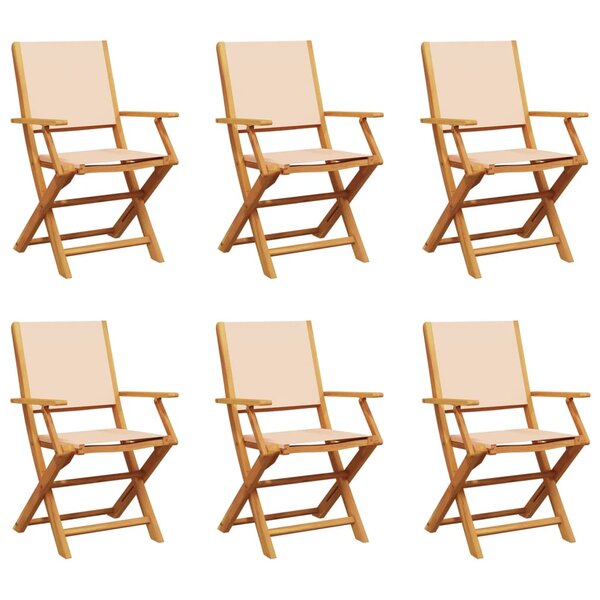 vidaXL Chaises de jardin pliantes lot de 6 beige tissu et bois massif