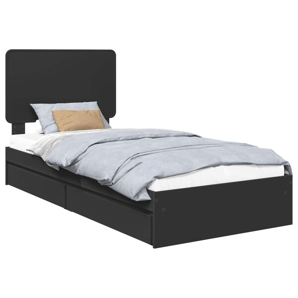vidaXL Lit de Rangement avec tiroir Noir 75 x 190 cm Bois d'ingénierie