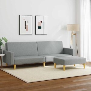 vidaXL Canapé-lit à 2 places avec repose-pied gris clair tissu