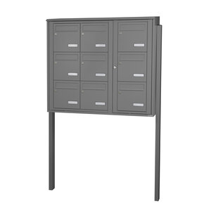 Bloc collectif Leabox  3x3  grade 3  simple face  extérieur  fixation sur pieds à sceller  gris poussière ral 7037 finition brillante