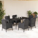 vidaXL Ensemble à manger de jardin coussins 7Pièces Noir Résine tressée