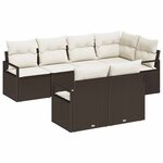 vidaXL Ensemble de canapé de jardin avec coussin 7 Pièces Marron  Crème
