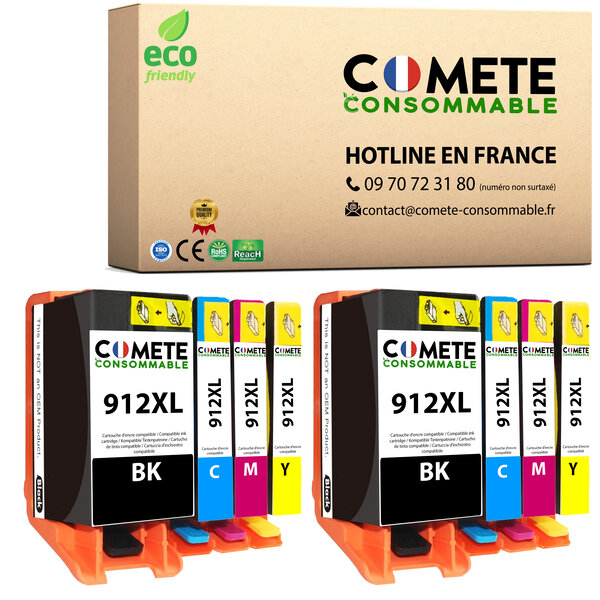 CARTOUCHE 912XL pack de 8 Compatibles avec HP -COMETE  Entreprise française