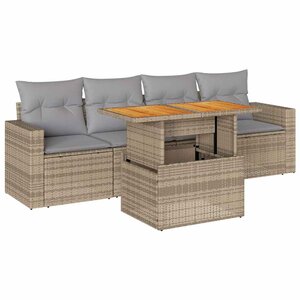 vidaXL Salon de jardin avec coussins 5 Pièces beige résine tressée