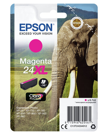 Epson 24xl magenta ink 24xl cartouche dencre magenta haute capacite 8.7ml 740 pages 1-pack rf-am blister