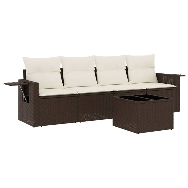 vidaXL Salon de jardin avec coussins 5 Pièces marron résine tressée