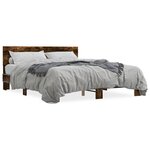 vidaXL Cadre de lit chêne fumé 150x200 cm bois d'ingénierie et métal