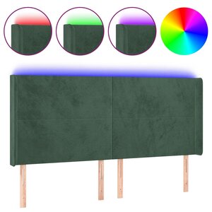 vidaXL Tête de lit à LED Vert foncé 163x16x118/128 cm Velours