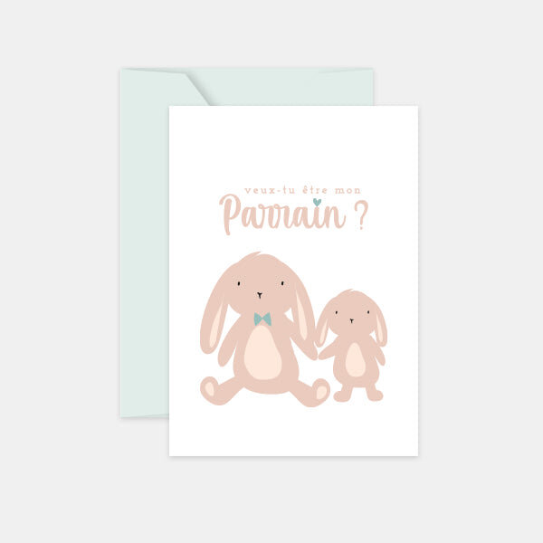 Carte veux tu être mon parrain petits lapins