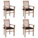 vidaXL Chaises à manger lot de 4 avec coussins noir Bois teck solide