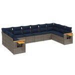 vidaXL Salon de jardin 10 Pièces avec coussins gris résine tressée