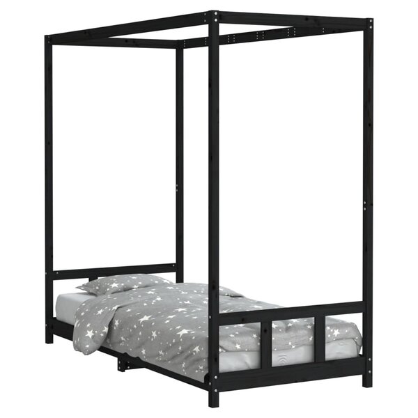 vidaXL Cadre de lit pour enfants noir 90x200 cm bois de pin massif