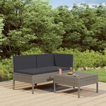 vidaXL Salon de jardin 3 Pièces avec coussins Résine tressée Gris