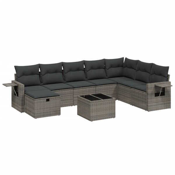 vidaXL Salon de jardin 9 Pièces avec coussins gris résine tressée