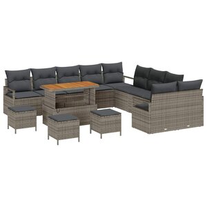 vidaXL Ensemble de canapé de jardin avec coussin 14 Pièces Gris