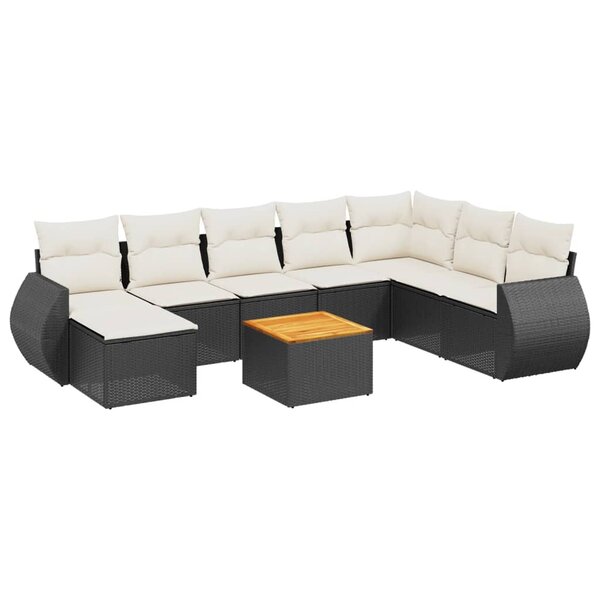 vidaXL Salon de jardin 9 Pièces avec coussins noir résine tressée