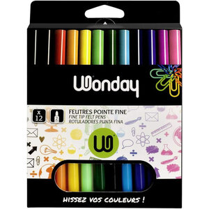 Feutres - Coloriage - Pointe fine - 12 couleurs - A base d'eau - Enfant - Scolaire - Wonday