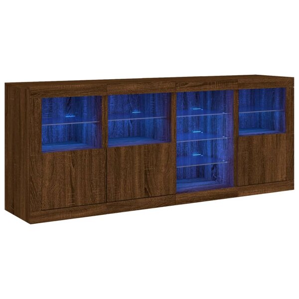vidaXL Buffet avec lumières LED chêne marron 164x37x67 cm