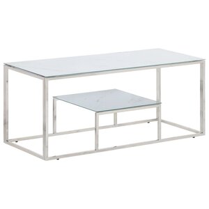 vidaXL Table basse argenté acier inoxydable et verre trempé