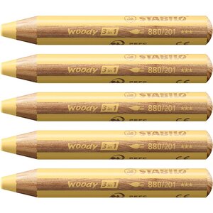Crayon multi-talents woody 3en1  rond  jaune pastel x 5 STABILO
