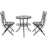 vidaXL Mobilier de bistro 3 Pièces Carreaux céramiques Noir et blanc