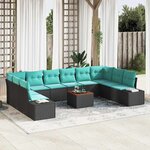 vidaXL Ensemble de canapé de jardin avec coussin 11 Pièces Noir polyrotin