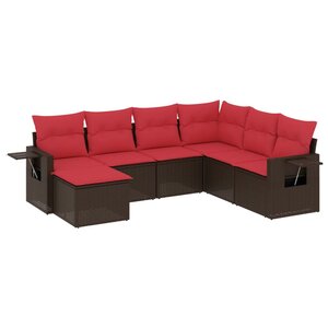 vidaXL Salon de jardin avec coussins 7 Pièces marron résine tressée