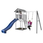 AXI Structure de jeu Beach Tower Gris Blanc avec 1 balancoire et toboggan Bleu