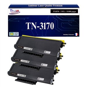 T3AZUR - 3x Toners compatibles avec Brother TN3170 pour Brother HL-5240 HL-5240L HL-5250DN HL-5270DN HL-5280DW Noir - 8 000 pages