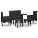 vidaXL Salon de jardin 6 Pièces avec coussins Noir Résine tressée