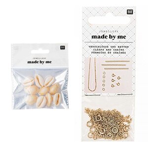 10 perles coquillages naturels + fermoirs fins et chaînes dorés