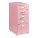 Caisson de bureau armoire meuble de rangement à roulettes avec 5 tiroirs 69 x 28 x 41 cm rose 03_0009104