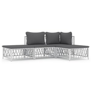 Salon de jardin meuble d'extérieur ensemble de mobilier 4 pièces avec coussins blanc acier 02_0016085