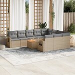vidaXL Salon de jardin 11 Pièces avec coussins beige résine tressée