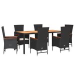 vidaXL Ensemble à manger de jardin coussins 7Pièces Noir Résine tressée