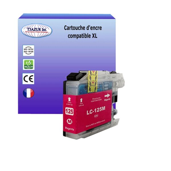 T3AZUR- Cartouche compatible avec Brother LC125 XL pour Brother DCPJ4110DW  MFCJ4410DW  MFCJ4510DW  MFCJ4610DW  MFCJ4710DW Magenta
