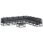 vidaXL Ensemble de canapé de jardin avec coussin 9 Pièces Noir Aluminium