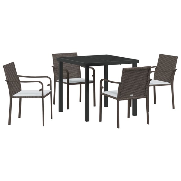 vidaXL Ensemble de salle à manger de jardin – 5 pièces avec coussins en rotin poly marron.