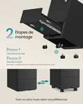 Caisson de bureau mobile 39 x 45 x 55 cm verrouillable avec 3 tiroirs rangement de documents papeterie préassemblé pour bureau bureau à domicile noir 12_0004823