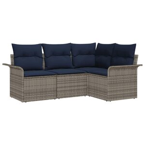 vidaXL Ensemble de canapé de jardin avec coussin 4 Pièces Gris Poly rotin