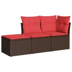 vidaXL Salon de jardin avec coussins 3 Pièces marron résine tressée