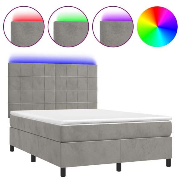 vidaXL Sommier à lattes de lit matelas et LED Gris clair 140x190 cm