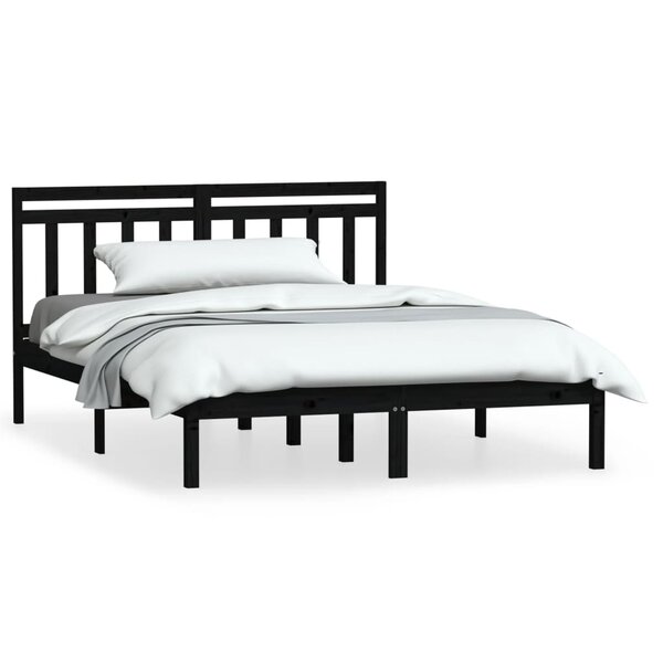 vidaXL Cadre de lit sans matelas noir bois massif 140x190 cm