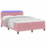 vidaXL Lit à ressort LED avec matelas Rose 160 x 200 cm Velours