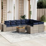 vidaXL Salon de jardin 10 Pièces avec coussins gris résine tressée