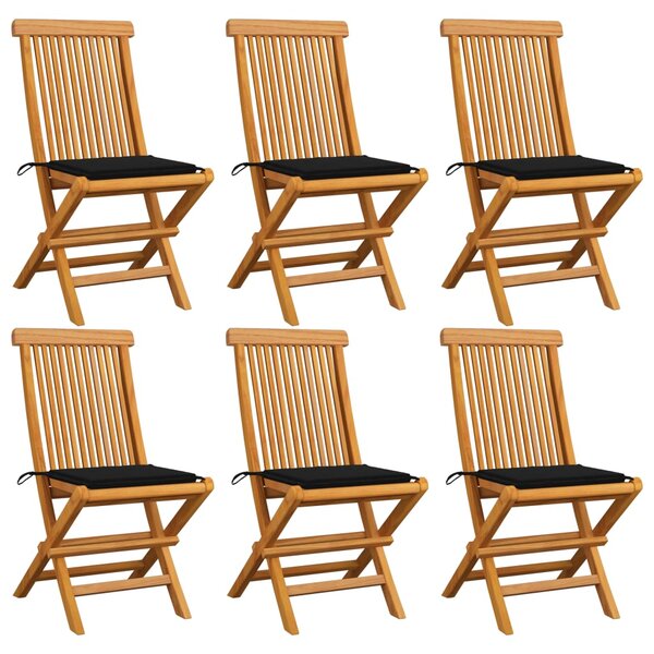 vidaXL Chaises de jardin et coussins noir lot de 6 Bois de teck massif
