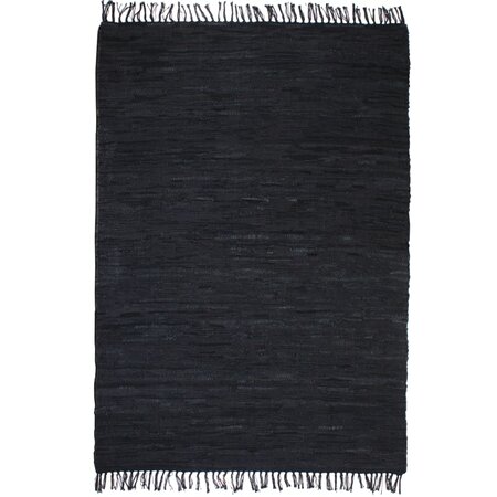 Vidaxl tapis chindi cuir tissé à la main 160 x 230 cm noir