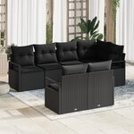Canapé de Jardin 7 Pièces avec Coussins Noir Poly Rattan