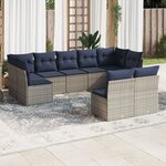 vidaXL Salon de jardin 9 Pièces avec coussins gris résine tressée
