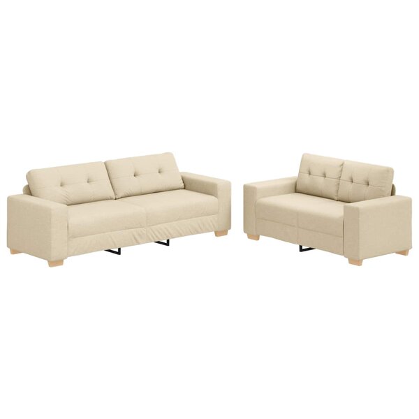 vidaXL Canapé 2 Pièces Crème Tissu en lin mélangé